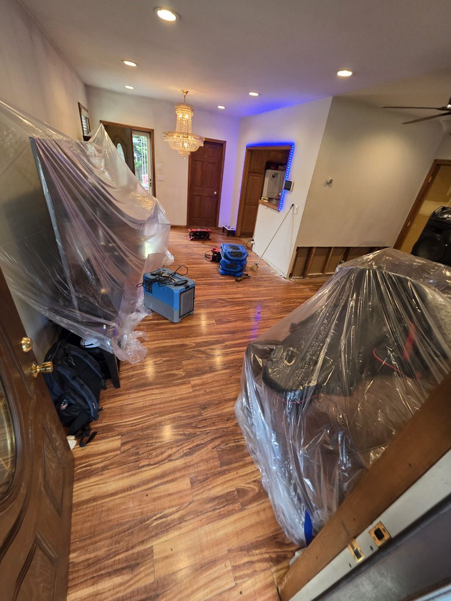 Furniture wrapped and floors protected during the work
