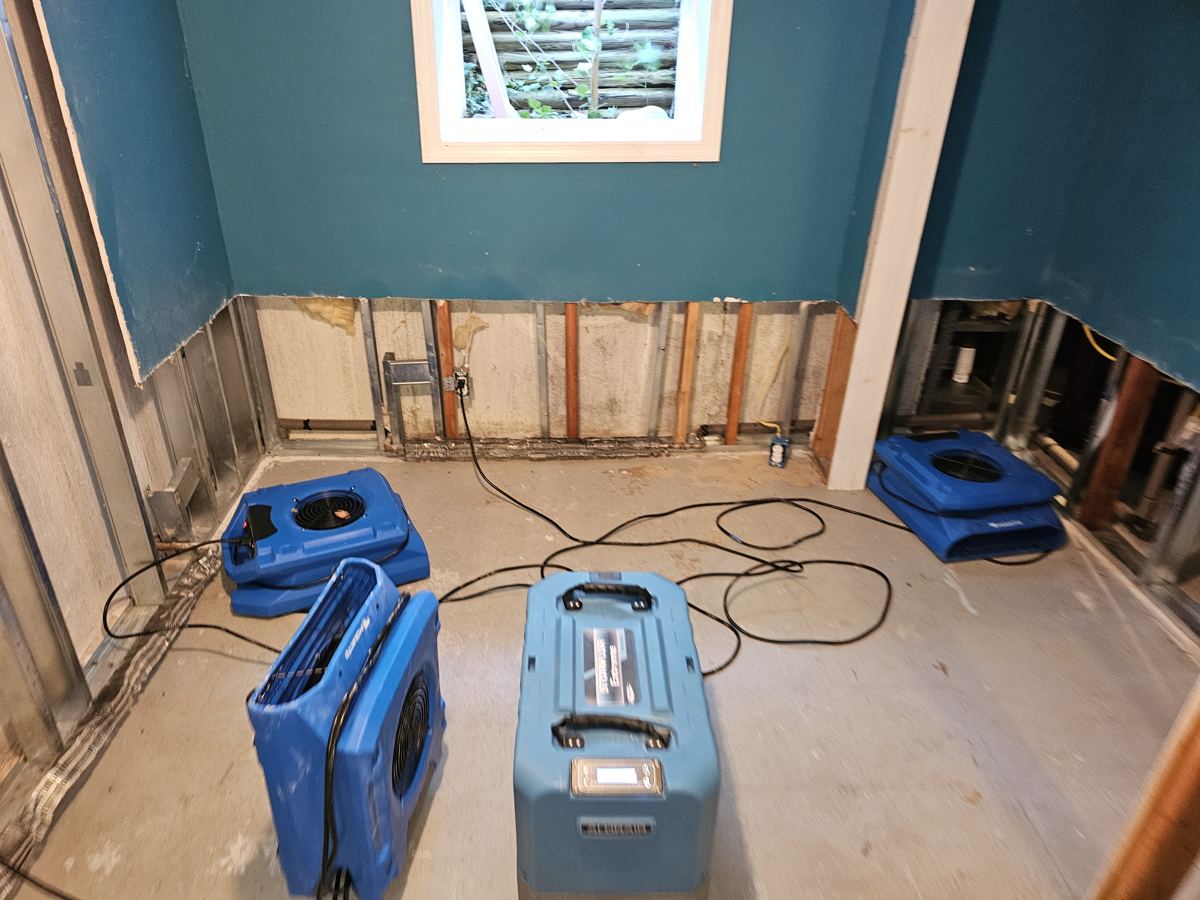 Drying equipment set after a basement water loss